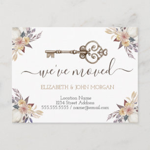  I've Moved Key Flowers New Address Announcement  Postcard