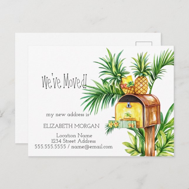 I've Moved,Mailbox Pineapple New Address Announcement Postcard (Front/Back)