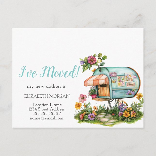 I've Moved,Mailbox Spring Flowers  Announcement Postcard (Front)