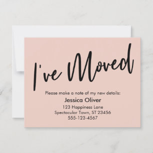 "I've Moved" Modern Handwriting Blush Pink Card
