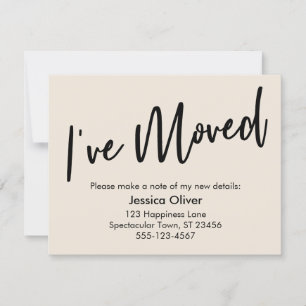 "I've Moved" Modern Handwriting Cream Pink Card