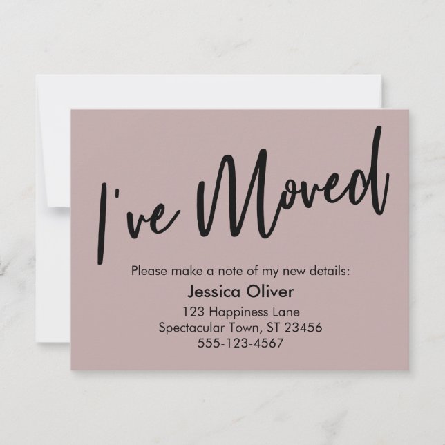 "I've Moved" Modern Handwriting Dusty Rose Card (Front)