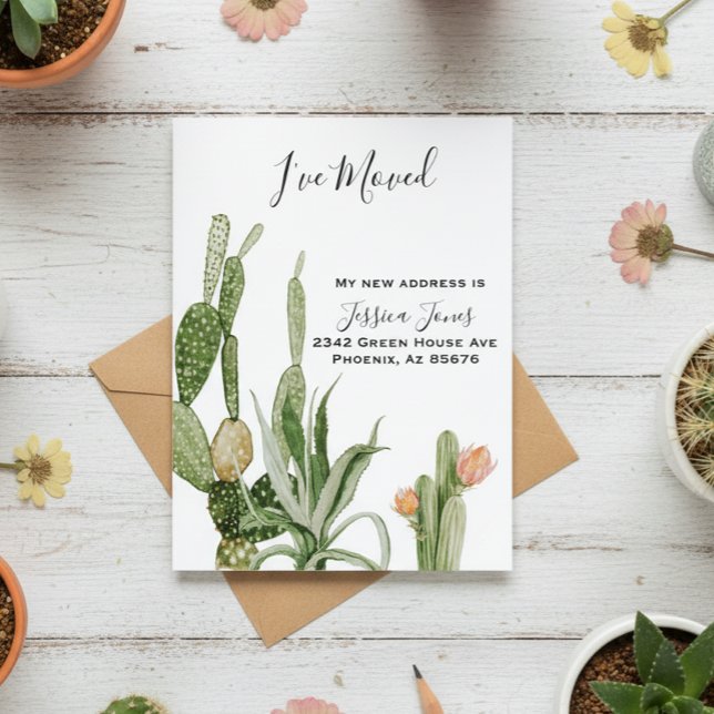 I've  Moved New Address Announcement Cactus Plant Postcard (Creator Uploaded)