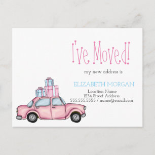 I've Moved Pink Car Presents New Address Announcement Postcard