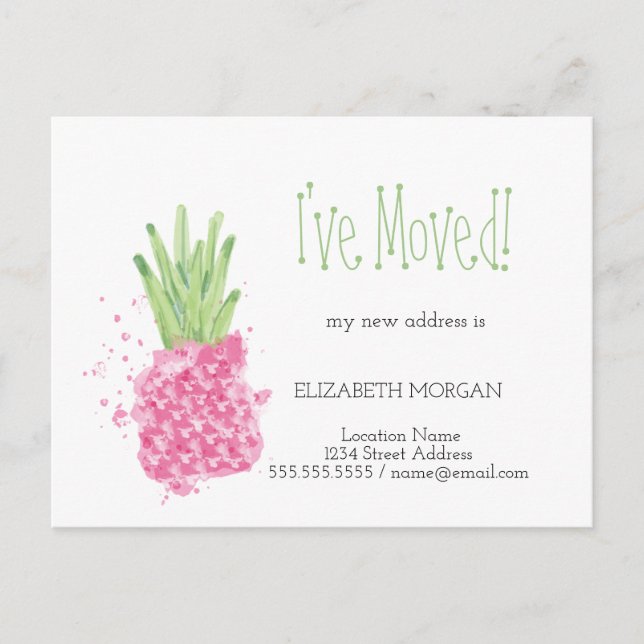 I've Moved,Pink Pineapple New Address  Announcement Postcard (Front)