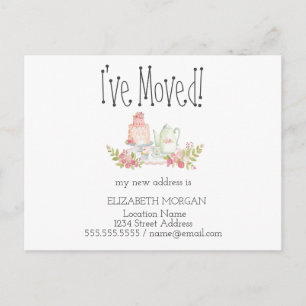 I've Moved, Teapot Flowers New Address Announcement Postcard