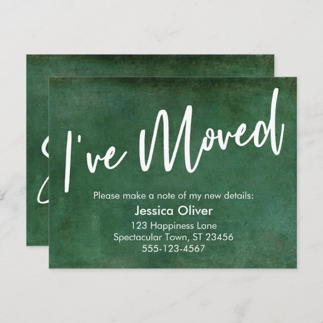 "I've Moved" Typography Grunge Green Announcement (Front/Back)