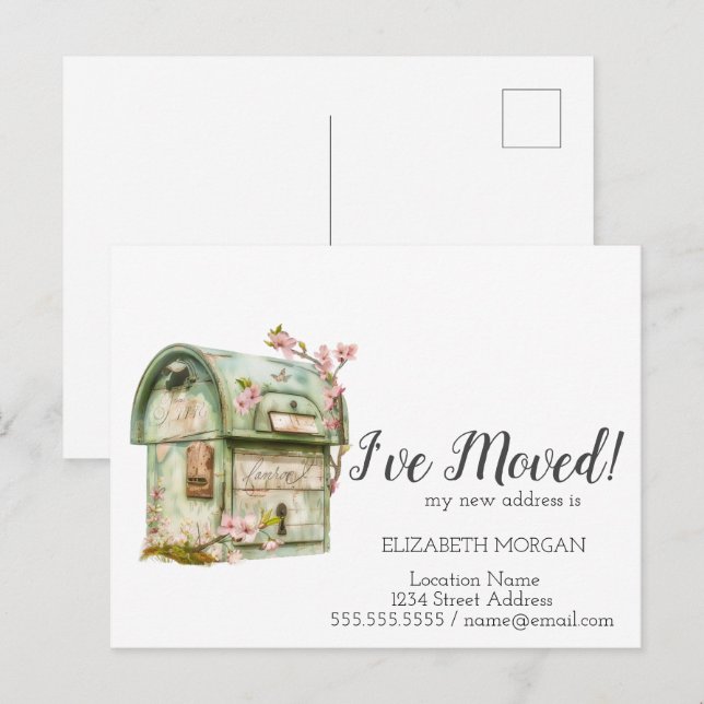 I've Moved,Vintage Mailbox Flowers Announcement Postcard (Front/Back)