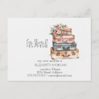 I've Moved,Vintage Suitcases, Flowers New Address