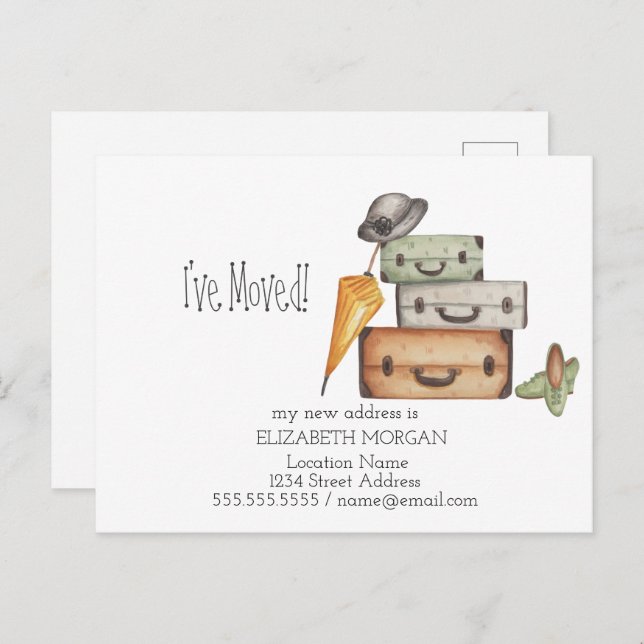 I've Moved,Vintage Suitcases New Address Announcement Postcard (Front/Back)