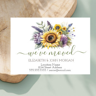 I've Moved Violet Flowers Sunflowers Announcement Postcard