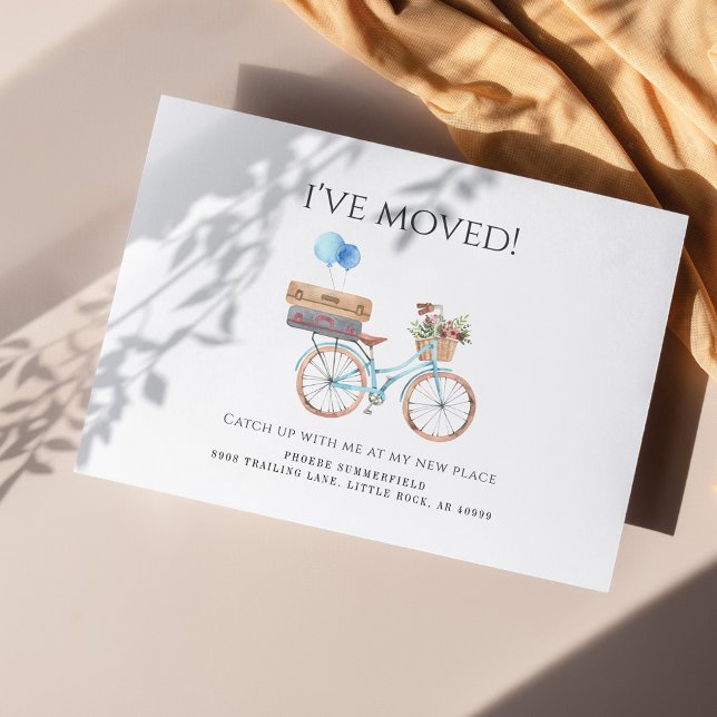 I've Moved Watercolor Blue Bike New Address Moving Card (Creator Uploaded)