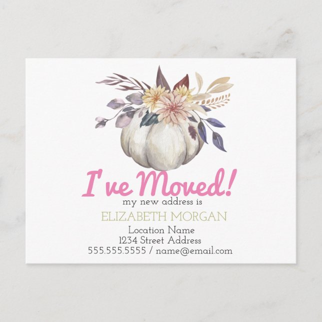I've Moved Watercolor Pumpkin  New Address Announcement Postcard (Front)