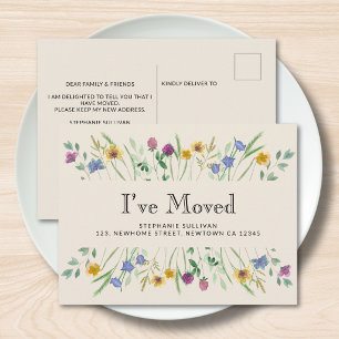 I've Moved Watercolor Wildflower Moving Announcement Postcard