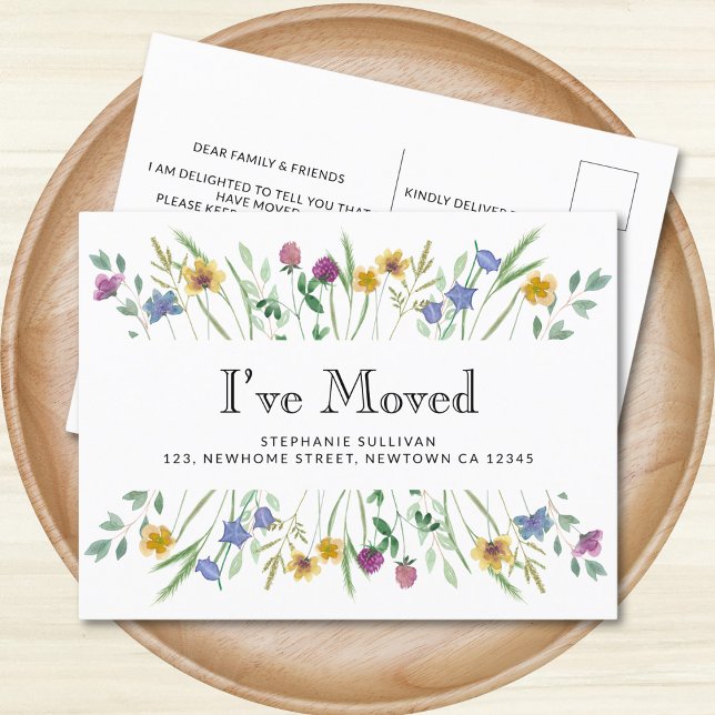 I've Moved Watercolor Wildflower Moving Announcement Postcard (Creator Uploaded)