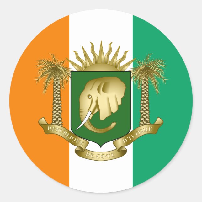 Ivorian Flag & Coat of Arms, Flag of Côte d'Ivoire Classic Round Sticker (Front)