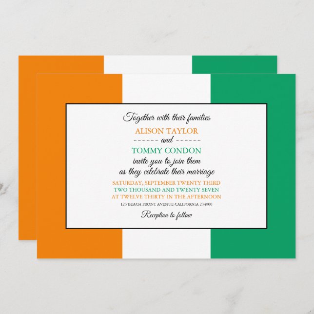 Ivorian Flag, Flag of Côte d'Ivoire Wedding Invitation (Front/Back)
