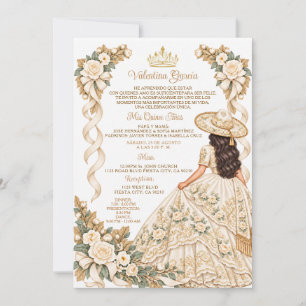 Ivory 15 Anos Charra Girl Gold Quinceañera Floral Invitation
