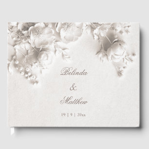 Ivory 3D Floral Roses Wedding Guest Book