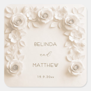 Ivory 3D Floral Roses Wedding Square Sticker