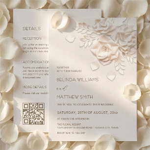 Ivory 3D Flowers All-In-One Wedding Invitation