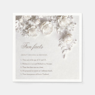 Ivory 3D Flowers Roses Fun Facts Wedding Napkin