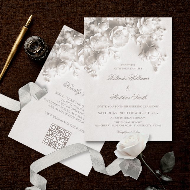 Ivory 3D Flowers Vintage Wedding Invitation (Creator Uploaded)