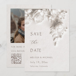 Ivory 3D Flowers Wedding Save The Date