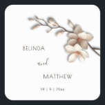 Ivory 3D Magnolia Flowers | Wedding Square Sticker<br><div class="desc">This elegant quiet luxury wedding sticker features 3D ivory cream magnolia flowers on a white background,  bride and groom name in an elegant modern font and handwritten script.</div>