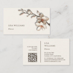 Ivory 3D Magnolia Rustic QR Code Business Card