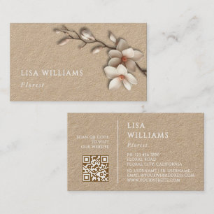 Ivory 3D Magnolia Rustic   QR Code Business Card