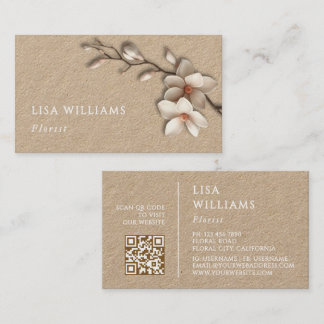 Ivory 3D Magnolia Rustic | QR Code Business Card