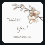 Ivory 3D Mangolia Wedding Thank You Square Sticker<br><div class="desc">Ivory 3D magnolia wedding thank you sticker.</div>