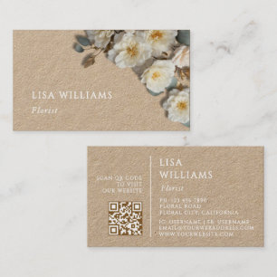 Ivory 3D Roses Rustic QR Code Business Card