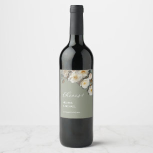 Ivory 3D Roses Wedding Cheers Wine Label