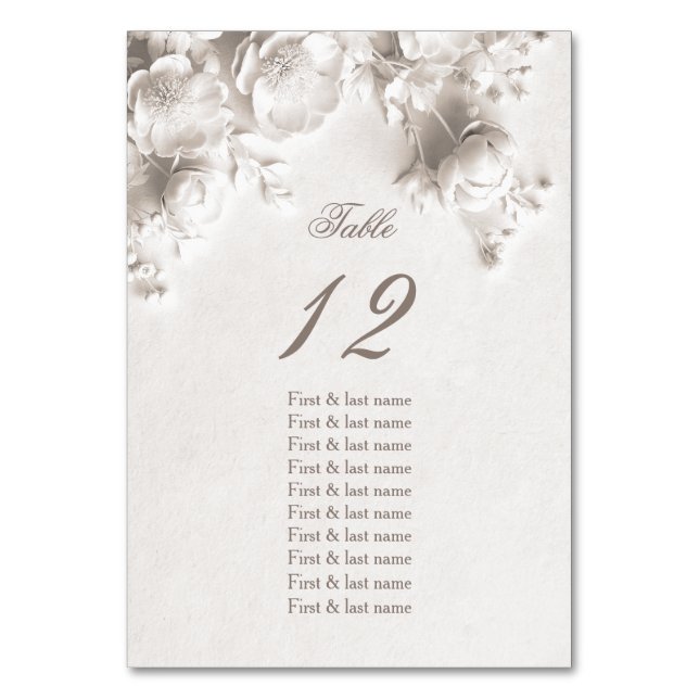 Ivory 3D Roses Wedding Guest Names  Table Number (Front)