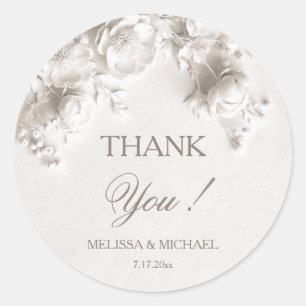 Ivory 3D Roses Wedding Thank You Classic Round Sticker