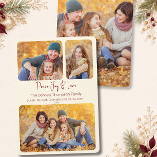 Ivory 4 Photo Peace Joy & Love Christmas Holiday Card