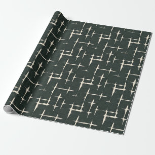Ivory Abstract Paint on Forest Green Linen Wrapping Paper