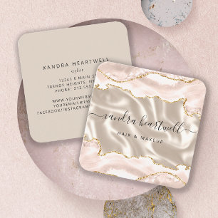 Ivory Agate Gold Glitter Luxury Rounded Corners Square Business Card