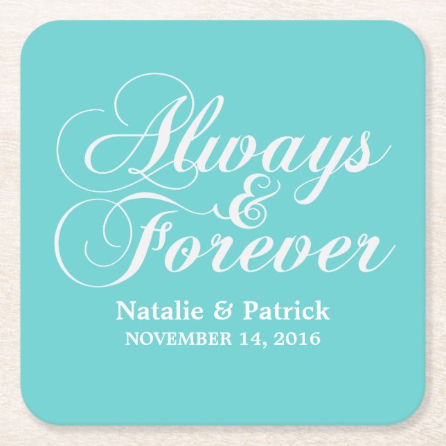 Ivory Always & Forever Wedding Paper Coasters (Front)