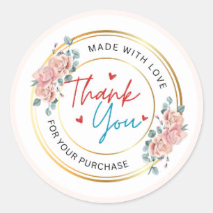 ivory and beign rustic and gold floral buiness classic round sticker