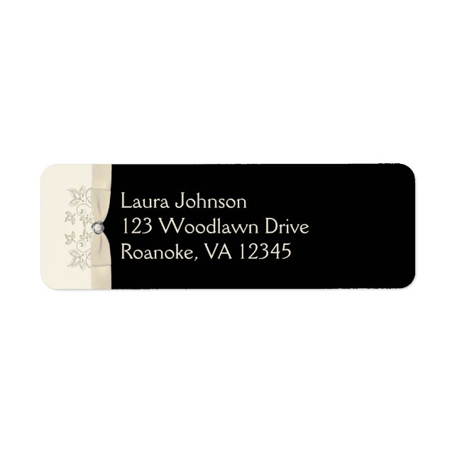 Ivory and Black Floral Return Address Label (Front)