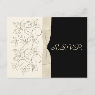 Ivory and Black Floral RSVP Postcard Alternate