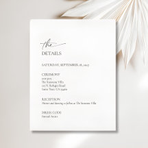 Ivory and Black Minimalist Wedding Details Card