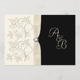 Ivory and Black with Pearl Love Knot Invitation
