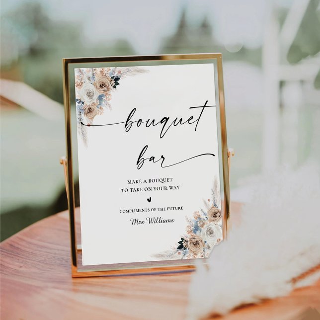 Ivory And Blue Boho Bridal Shower Bouquet Bar Sign (Creator Uploaded)