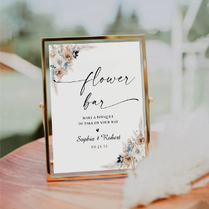 Ivory And Blue Boho Bridal Shower Flower Bar Sign