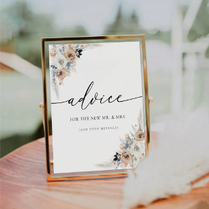Ivory And Blue Boho Floral Advice Sign