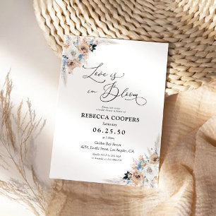 Ivory And Blue Boho Floral Bridal Shower  Invitation